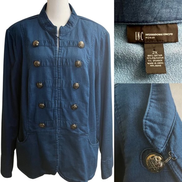 INC International Concepts Jackets & Blazers - INC International Concepts Denim Jacket Women's 2X Plus Military